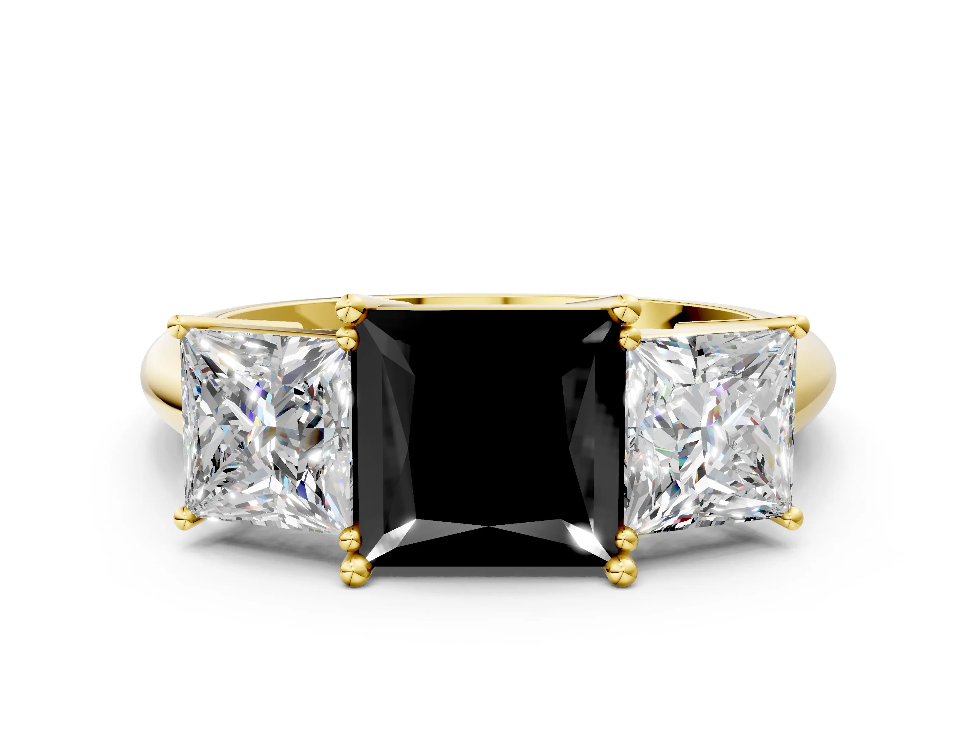 Yellow gold Three-Stone Fancy Black Princess Cut Cut Diamond Engagement Ring with Prong Setting on a White Gold Band_24