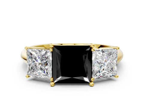 Yellow gold Three-Stone Fancy Black Princess Cut Cut Diamond Engagement Ring with Prong Setting on a White Gold Band_24