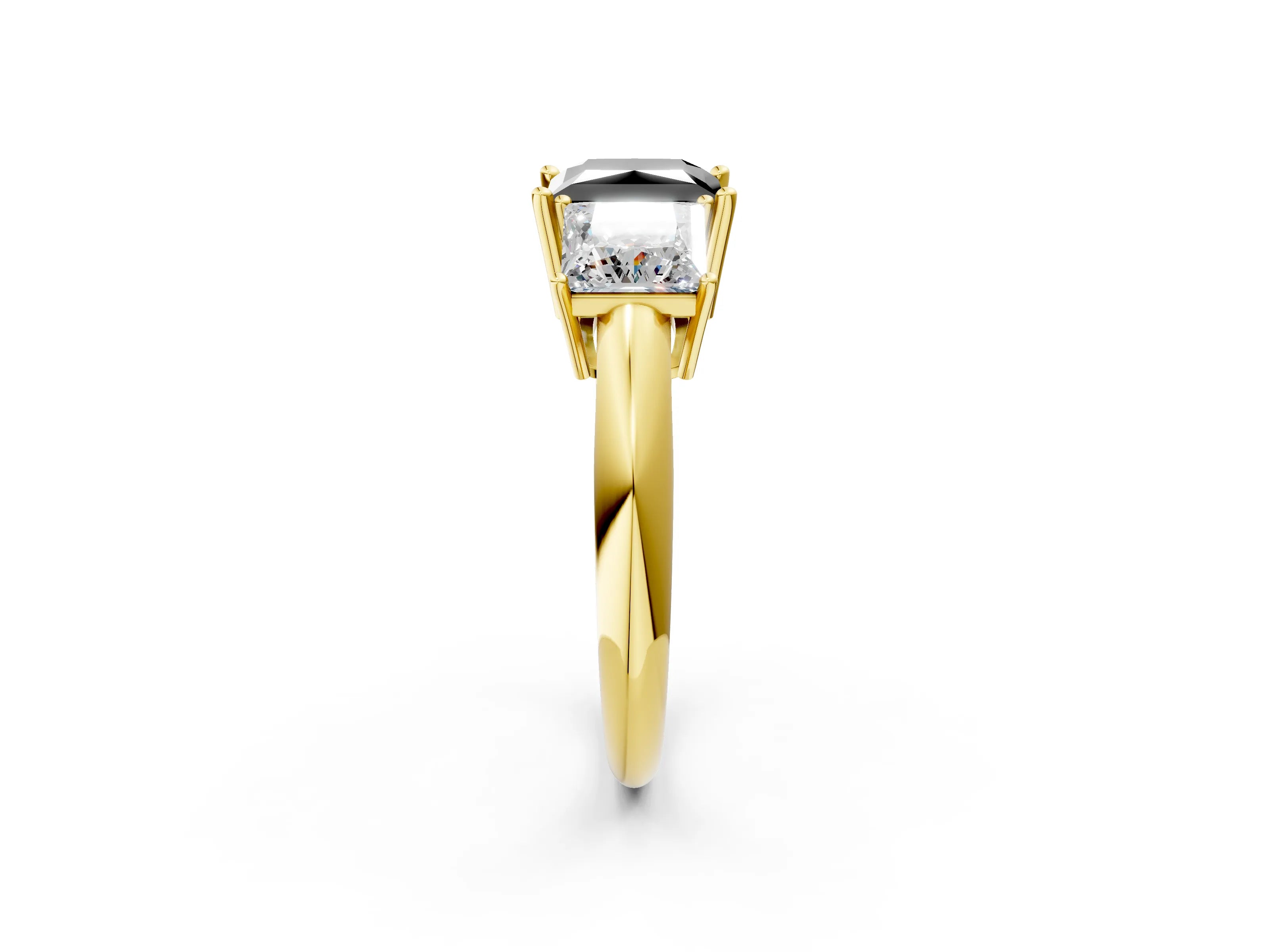 Yellow gold Three-Stone Fancy Black Princess Cut Cut Diamond Engagement Ring with Prong Setting on a White Gold Band_26