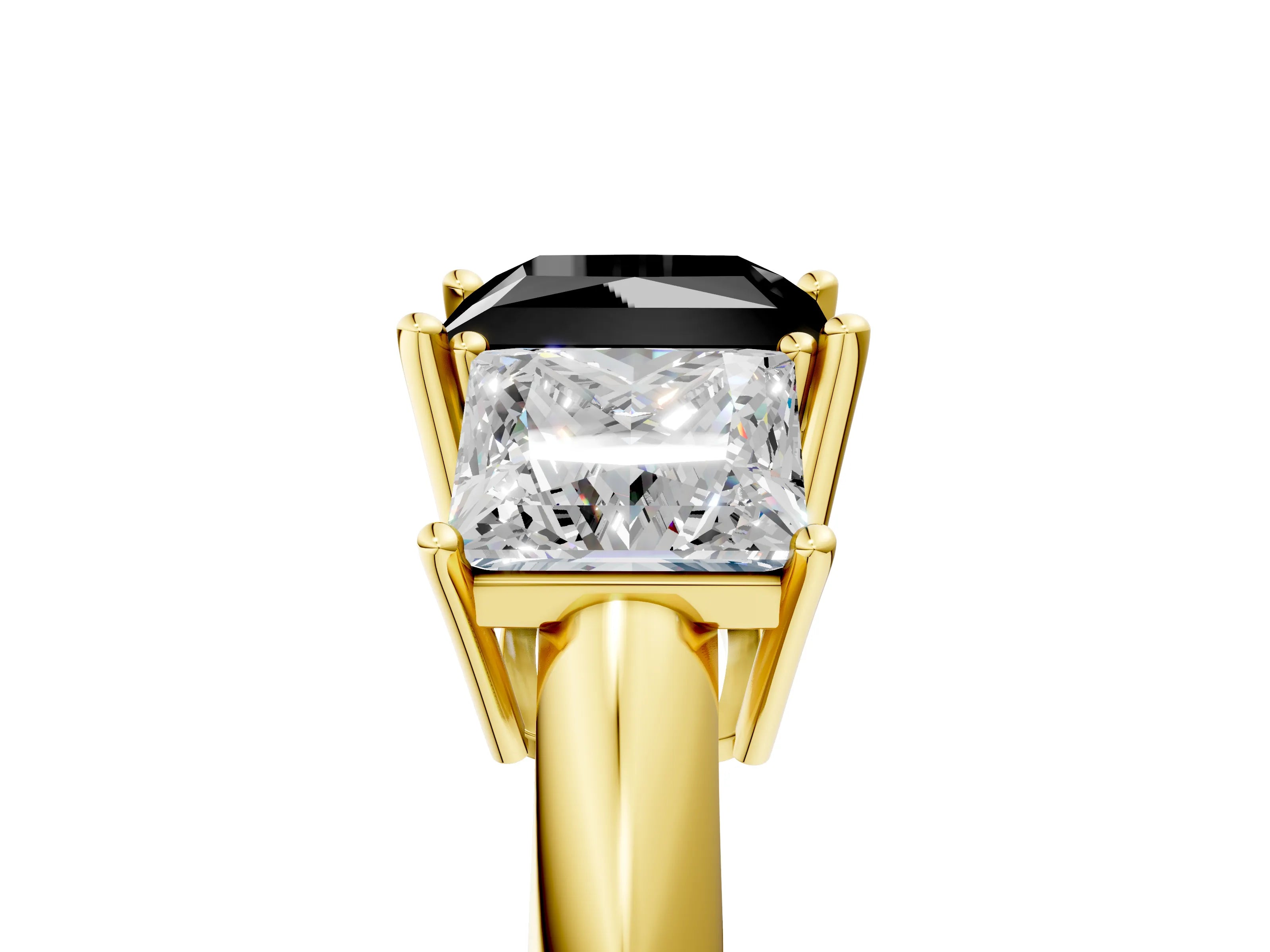 Yellow gold Three-Stone Fancy Black Princess Cut Cut Diamond Engagement Ring with Prong Setting on a White Gold Band_29