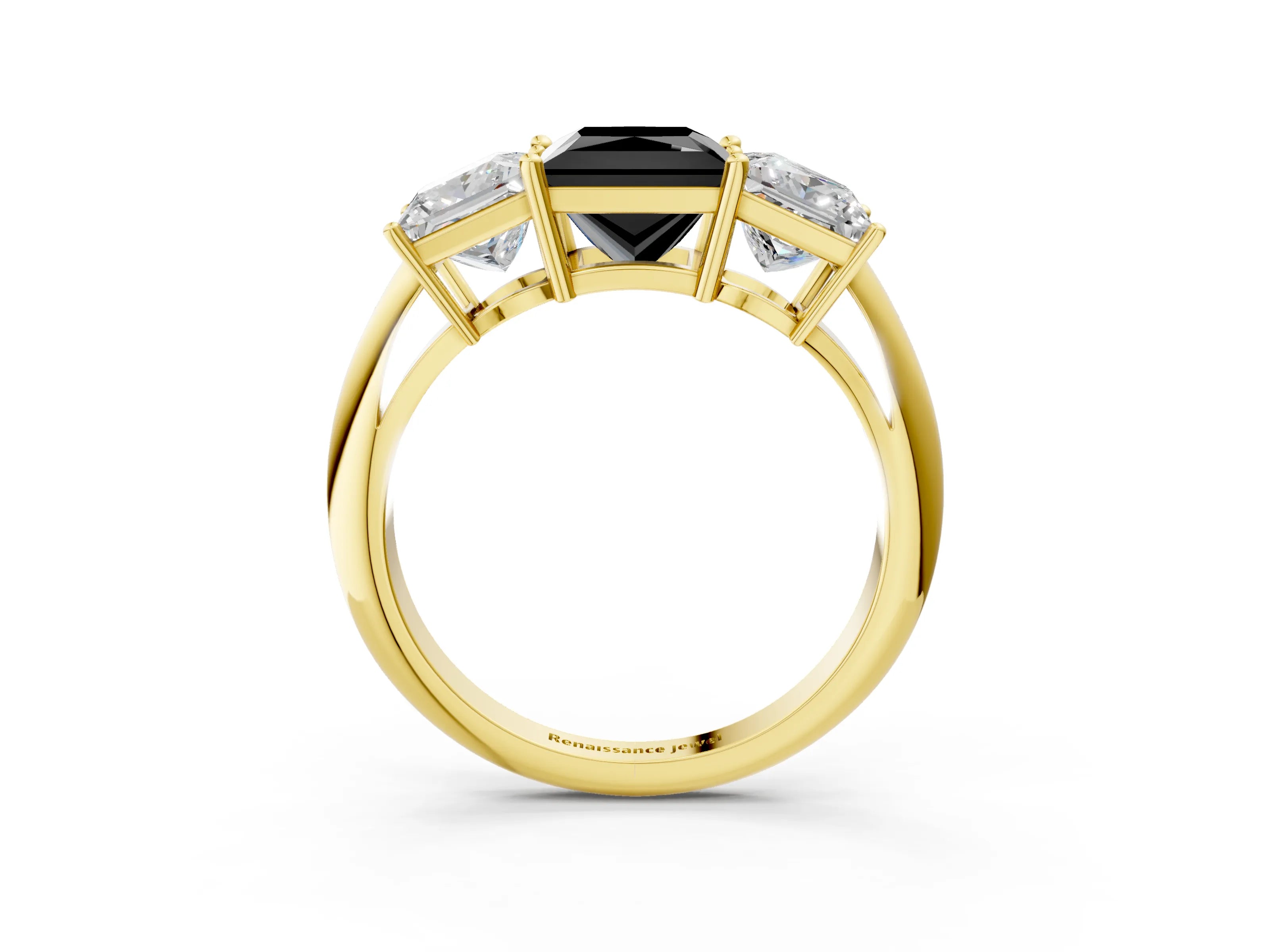 Yellow gold Three-Stone Fancy Black Princess Cut Cut Diamond Engagement Ring with Prong Setting on a White Gold Band_3