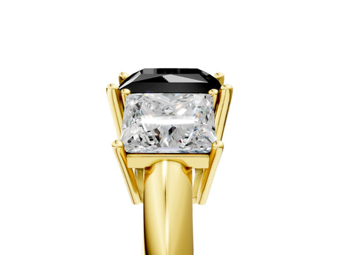 Yellow gold Three-Stone Fancy Black Princess Cut Cut Diamond Engagement Ring with Prong Setting on a White Gold Band_5