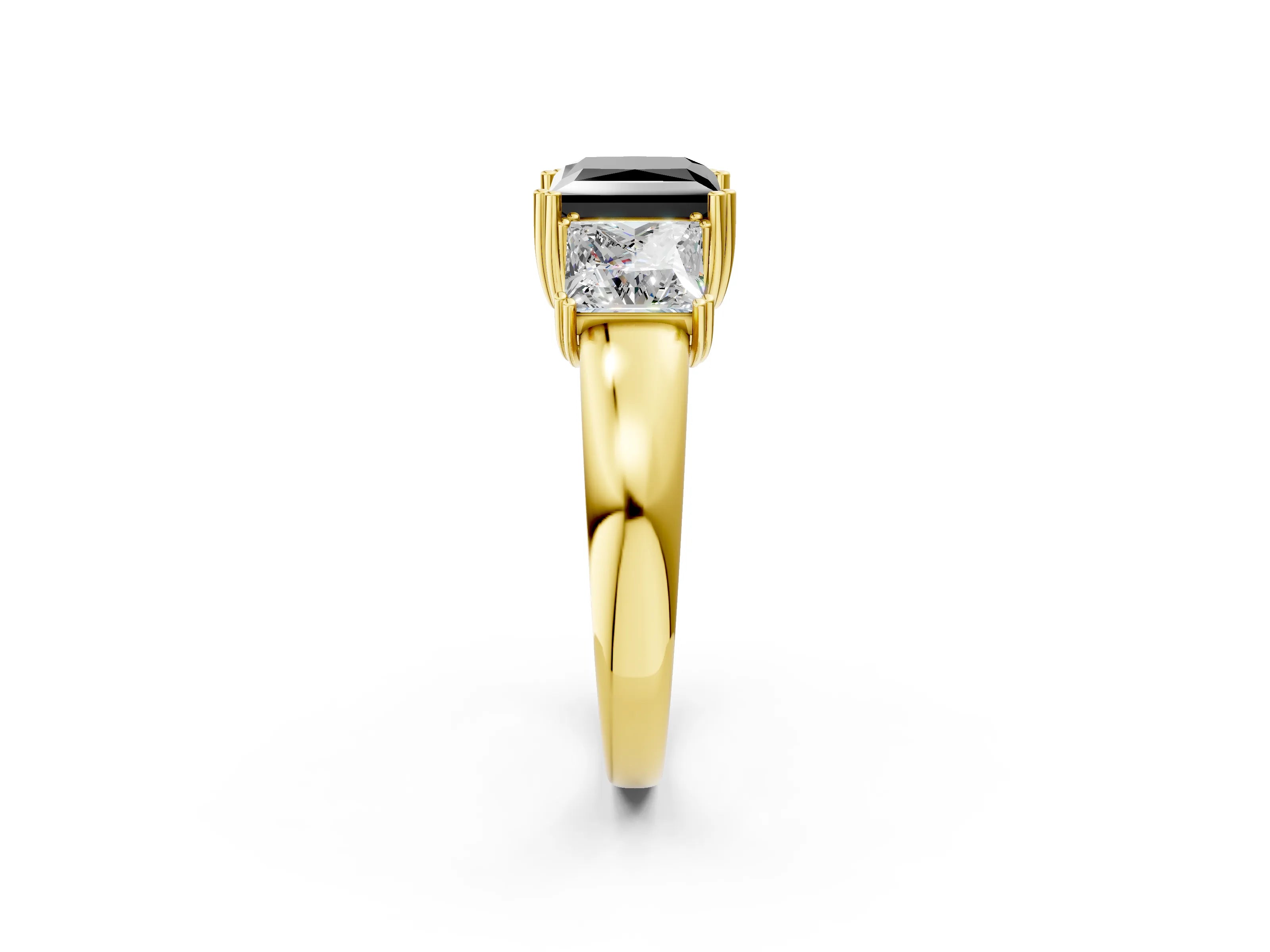 Yellow gold Three-Stone Fancy Black Princess Cut Cut Diamond Ring with Channel Set Band and Four-Prong Setting_2