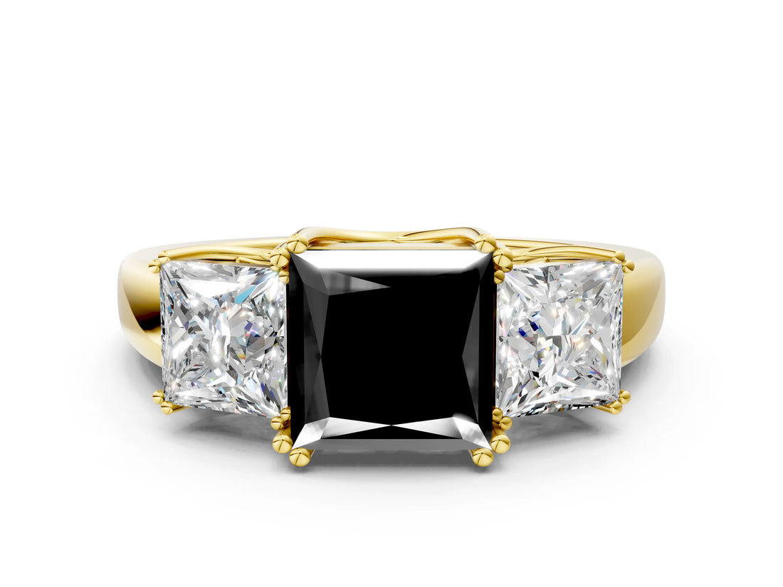 Yellow gold Three-Stone Fancy Black Princess Cut Cut Diamond Ring with Channel Set Band and Four-Prong Setting_24