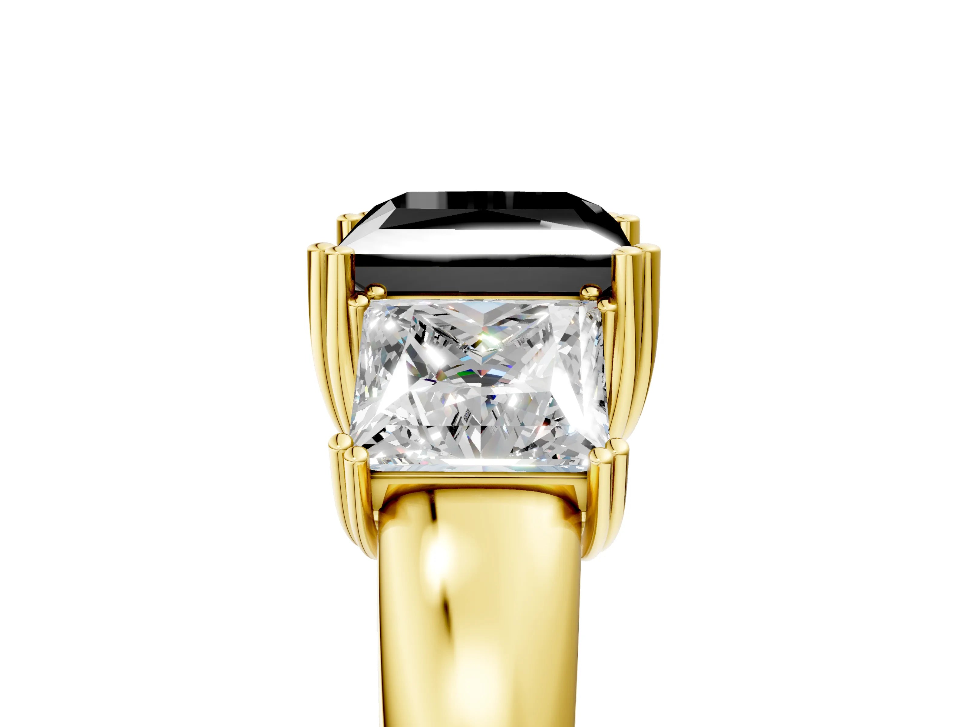 Yellow gold Three-Stone Fancy Black Princess Cut Cut Diamond Ring with Channel Set Band and Four-Prong Setting_5