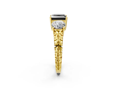 Yellow gold Three-Stone Fancy Black Princess Cut Cut Diamond Ring with Channel-Set Band and Prong Setting_2