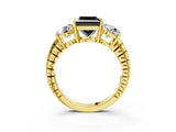 Yellow gold Three-Stone Fancy Black Princess Cut Cut Diamond Ring with Channel-Set Band and Prong Setting_3