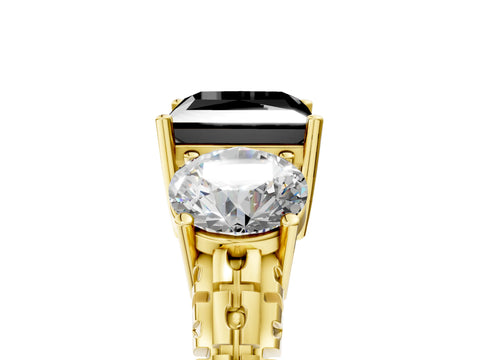 Yellow gold Three-Stone Fancy Black Princess Cut Cut Diamond Ring with Channel-Set Band and Prong Setting_5