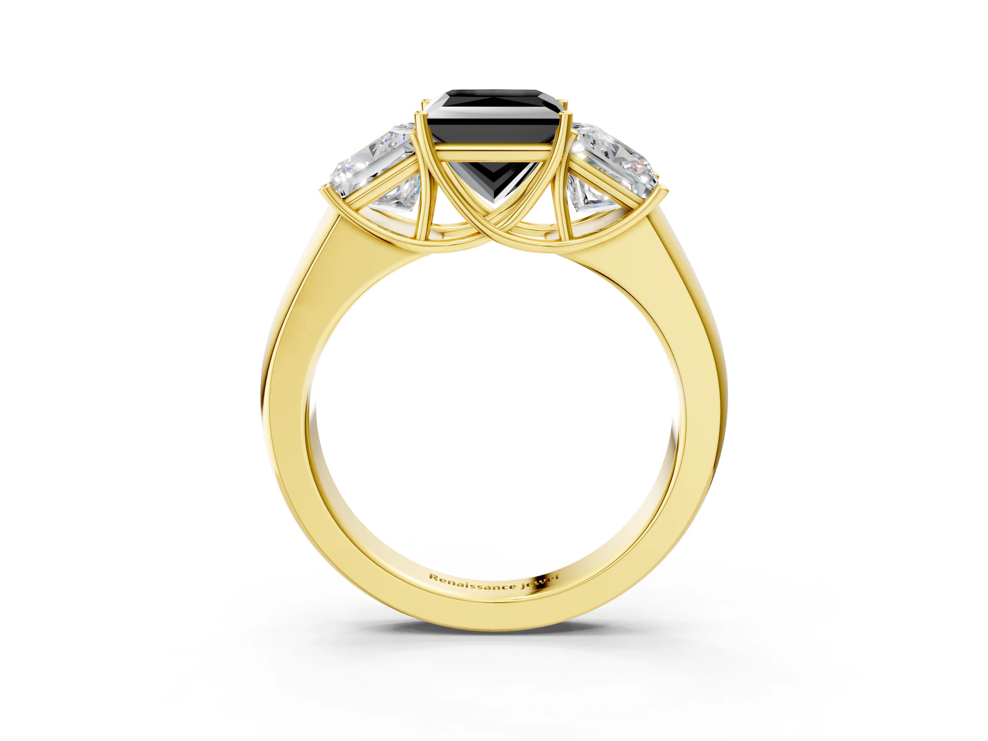Yellow gold Three-Stone Fancy Black Princess Cut Cut Diamond Ring with Prong Setting and Classic Band_3