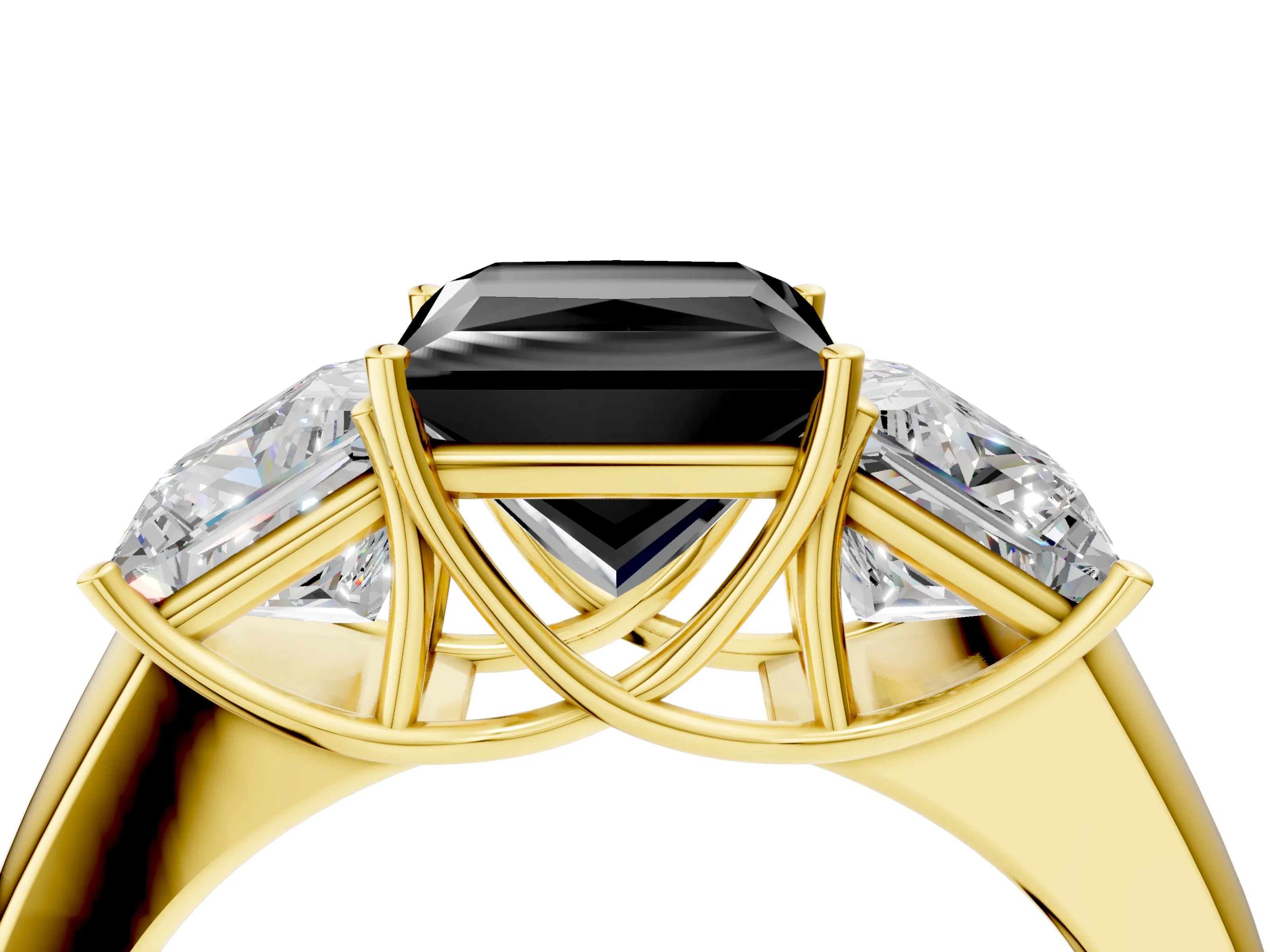 Yellow gold Three-Stone Fancy Black Princess Cut Cut Diamond Ring with Prong Setting and Classic Band_4