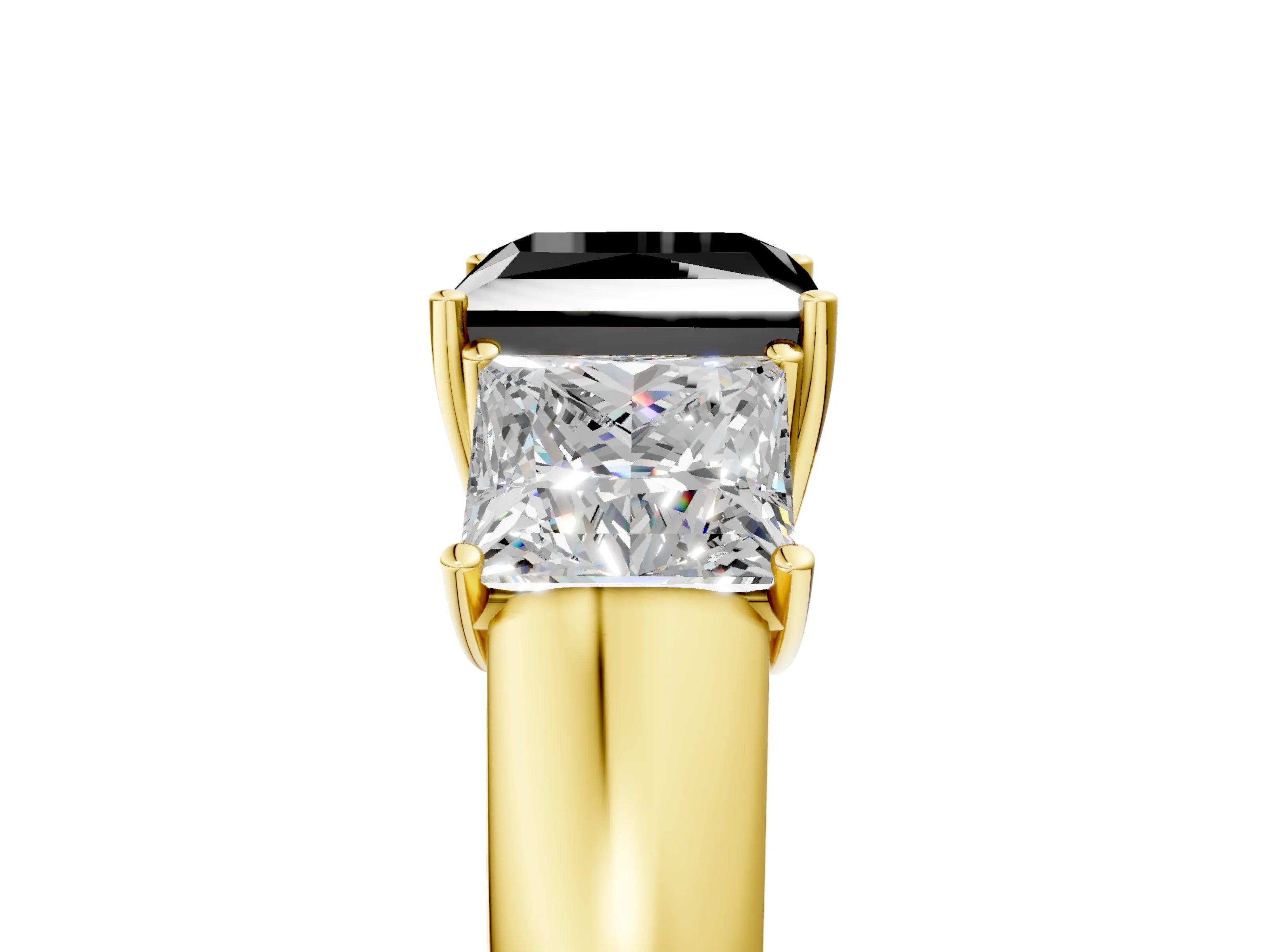 Yellow gold Three-Stone Fancy Black Princess Cut Cut Diamond Ring with Prong Setting and Classic Band_5