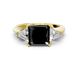 Yellow gold Three-Stone Fancy Black Princess Cut Cut Diamond Ring with Trillion Side Stones and Four-Prong Setting_3