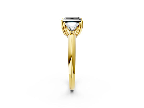 Yellow Gold Princess Cut Trillion Three Stone Engagement Ring Setting for Black Center