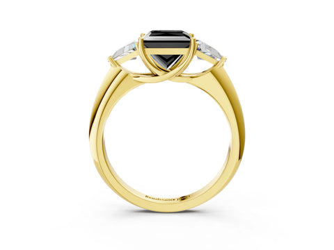 Yellow gold Three-Stone Fancy Black Princess Cut Cut Diamond Ring with Trillion Side Stones and Four-Prong Setting_6
