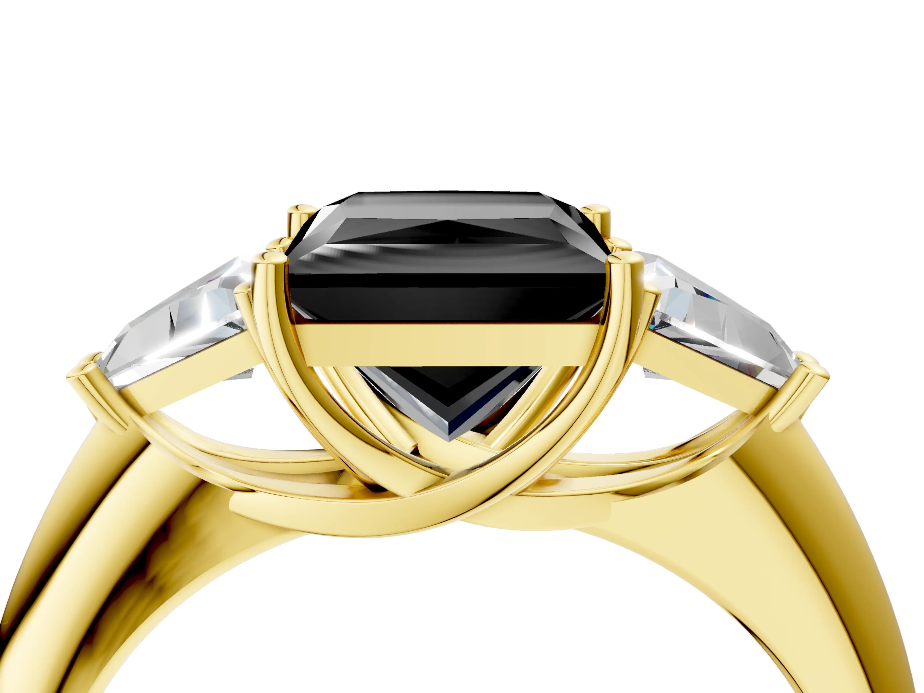 Yellow gold Three-Stone Fancy Black Princess Cut Cut Diamond Ring with Trillion Side Stones and Four-Prong Setting_7