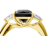 Yellow gold Three-Stone Fancy Black Princess Cut Cut Diamond Ring with Trillion Side Stones and Four-Prong Setting_7