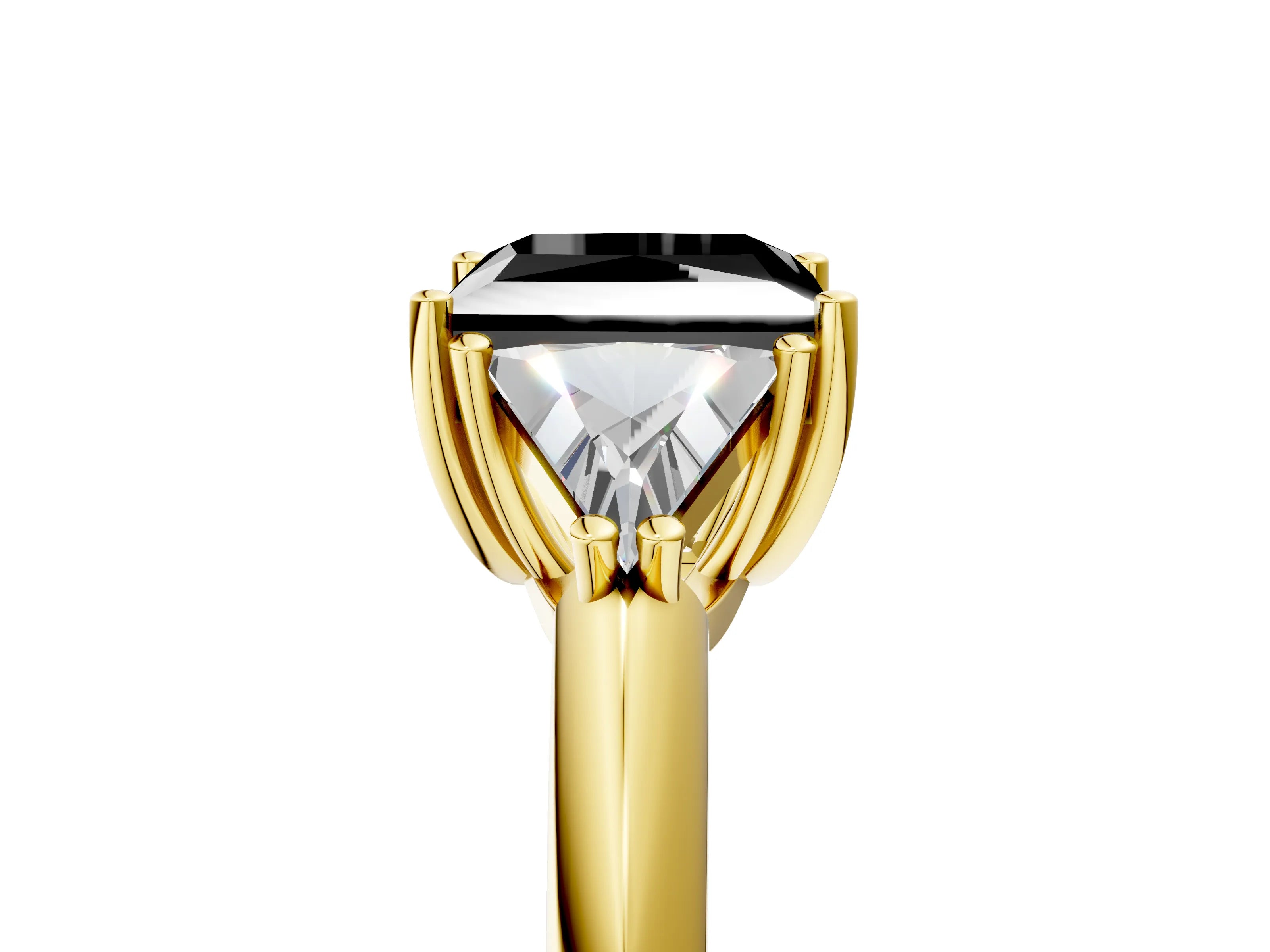 Yellow gold Three-Stone Fancy Black Princess Cut Cut Diamond Ring with Trillion Side Stones and Four-Prong Setting_8