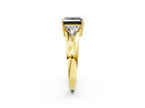 Yellow gold Three-Stone Fancy Black Princess Cut Cut Diamond Ring with Trillion Side Stones on a Split Shank Band_2