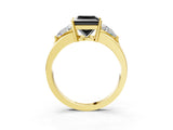 Yellow gold Three-Stone Fancy Black Princess Cut Cut Diamond Ring with Trillion Side Stones on a Split Shank Band_3