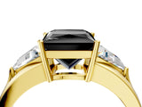Yellow gold Three-Stone Fancy Black Princess Cut Cut Diamond Ring with Trillion Side Stones on a Split Shank Band_4