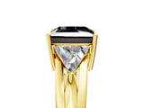 Yellow gold Three-Stone Fancy Black Princess Cut Cut Diamond Ring with Trillion Side Stones on a Split Shank Band_5