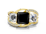 Yellow gold Three-Stone Fancy Black Princess Cut Cut Diamond Split Shank Prong Set Ring