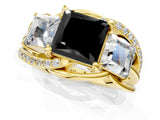 Yellow gold Three-Stone Fancy Black Princess Cut Cut Diamond Split Shank Prong Set Ring_1