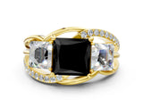 Yellow gold Three-Stone Fancy Black Princess Cut Cut Diamond Split Shank Prong Set Ring_12