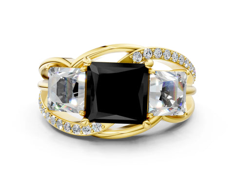 Yellow gold Three-Stone Fancy Black Princess Cut Cut Diamond Split Shank Prong Set Ring_12
