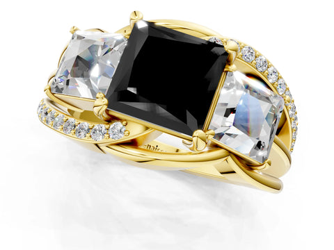 Yellow gold Three-Stone Fancy Black Princess Cut Cut Diamond Split Shank Prong Set Ring_13