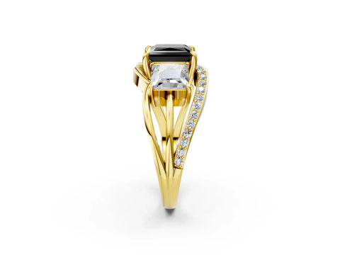 Yellow gold Three-Stone Fancy Black Princess Cut Cut Diamond Split Shank Prong Set Ring_14