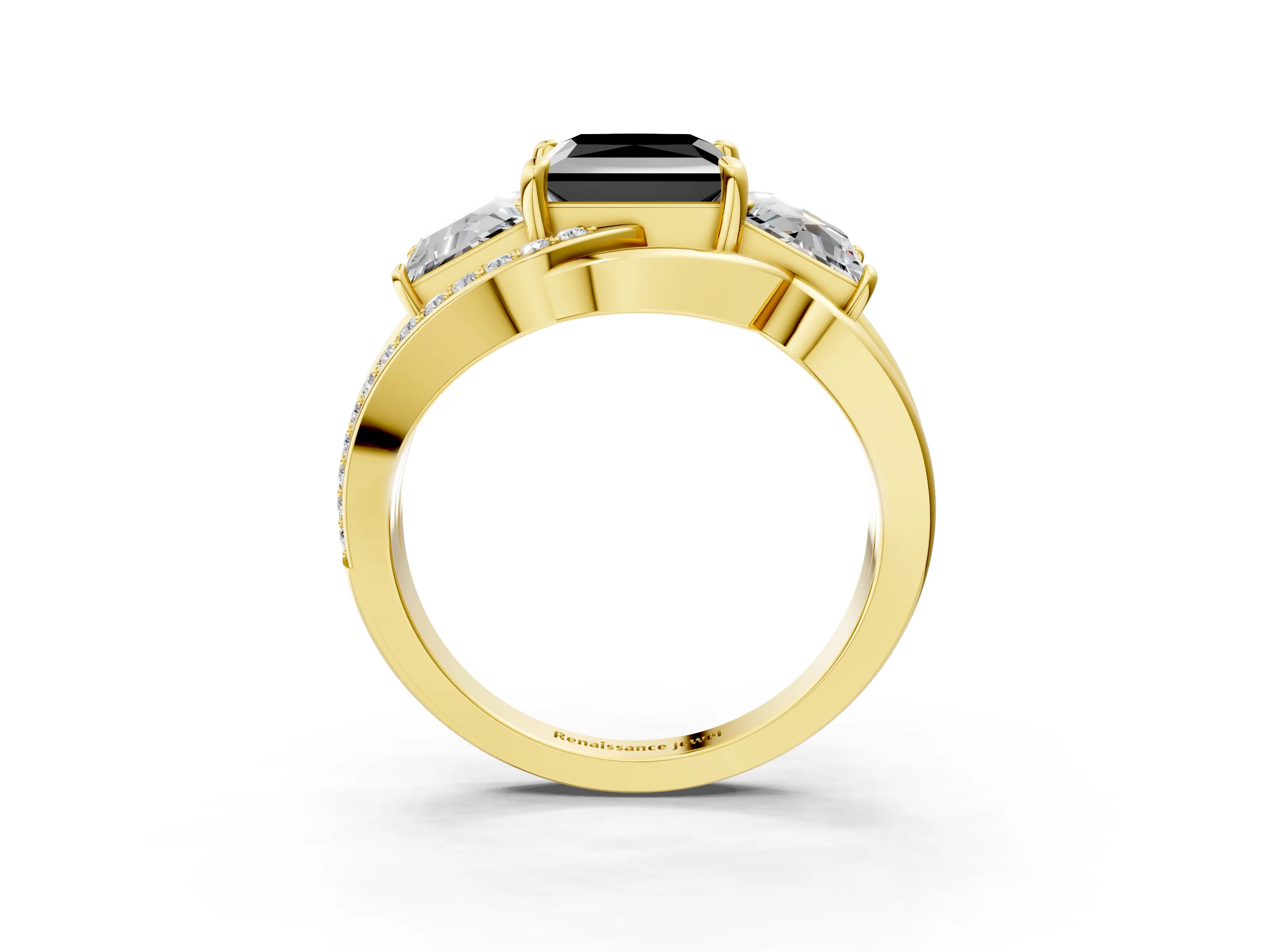 Yellow gold Three-Stone Fancy Black Princess Cut Cut Diamond Split Shank Prong Set Ring_15