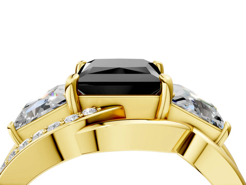Yellow gold Three-Stone Fancy Black Princess Cut Cut Diamond Split Shank Prong Set Ring_16