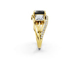 Yellow gold Three-Stone Fancy Black Princess Cut Cut Diamond Split Shank Prong Set Ring_2