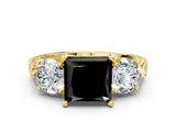 Yellow gold Three-Stone Fancy Black Princess Cut Cut Milgrain Band Prong Setting Ring_24