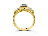 Yellow gold Three-Stone Fancy Black Princess Cut Cut Milgrain Band Prong Setting Ring_27