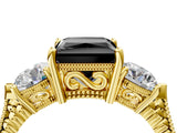 Yellow gold Three-Stone Fancy Black Princess Cut Cut Milgrain Band Prong Setting Ring_28