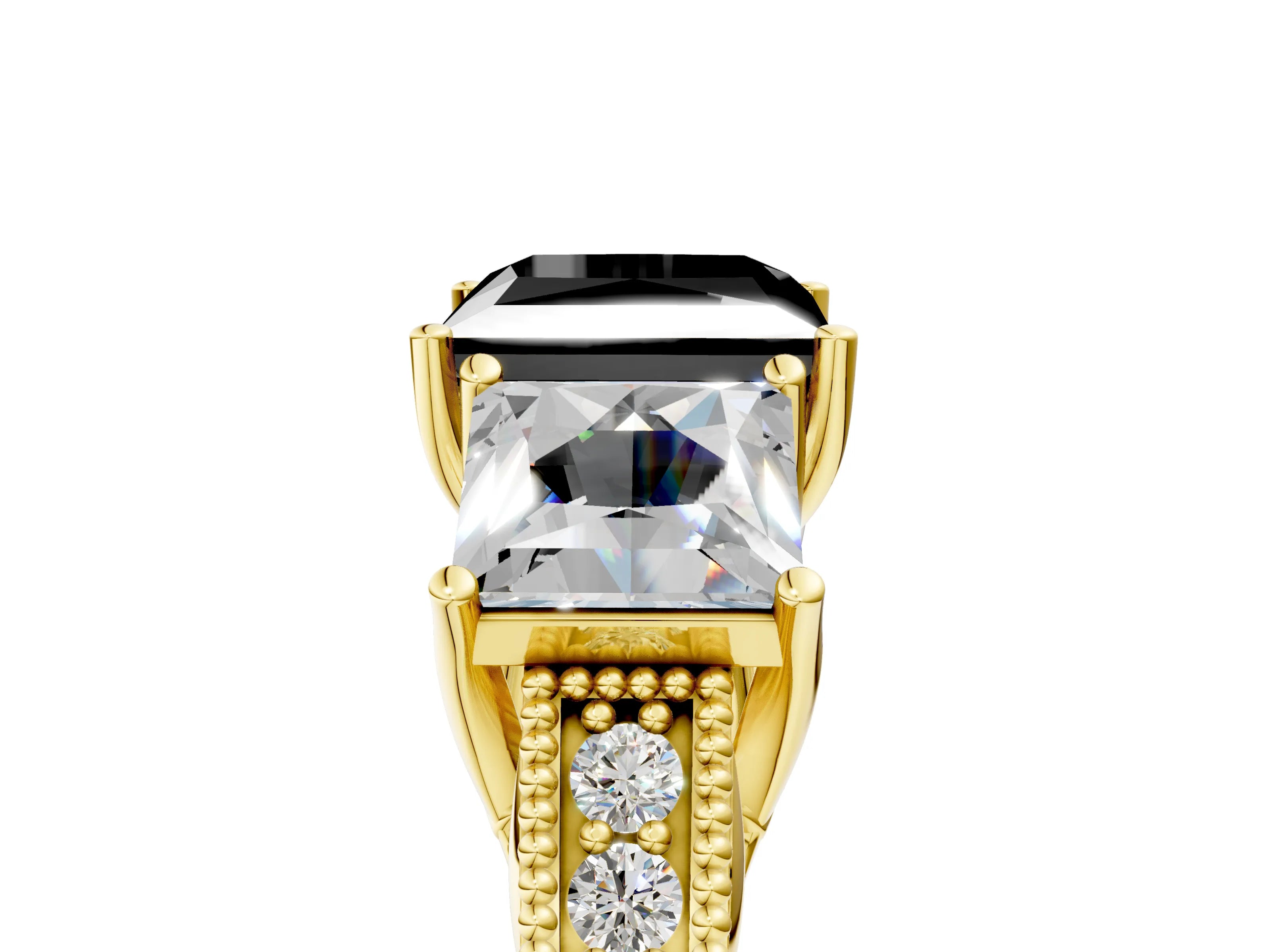 Yellow gold Three-Stone Fancy Black Princess Cut Cut Milgrain Pavé Engagement Ring_17