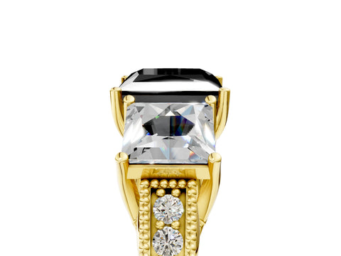 Yellow gold Three-Stone Fancy Black Princess Cut Cut Milgrain Pavé Engagement Ring_5