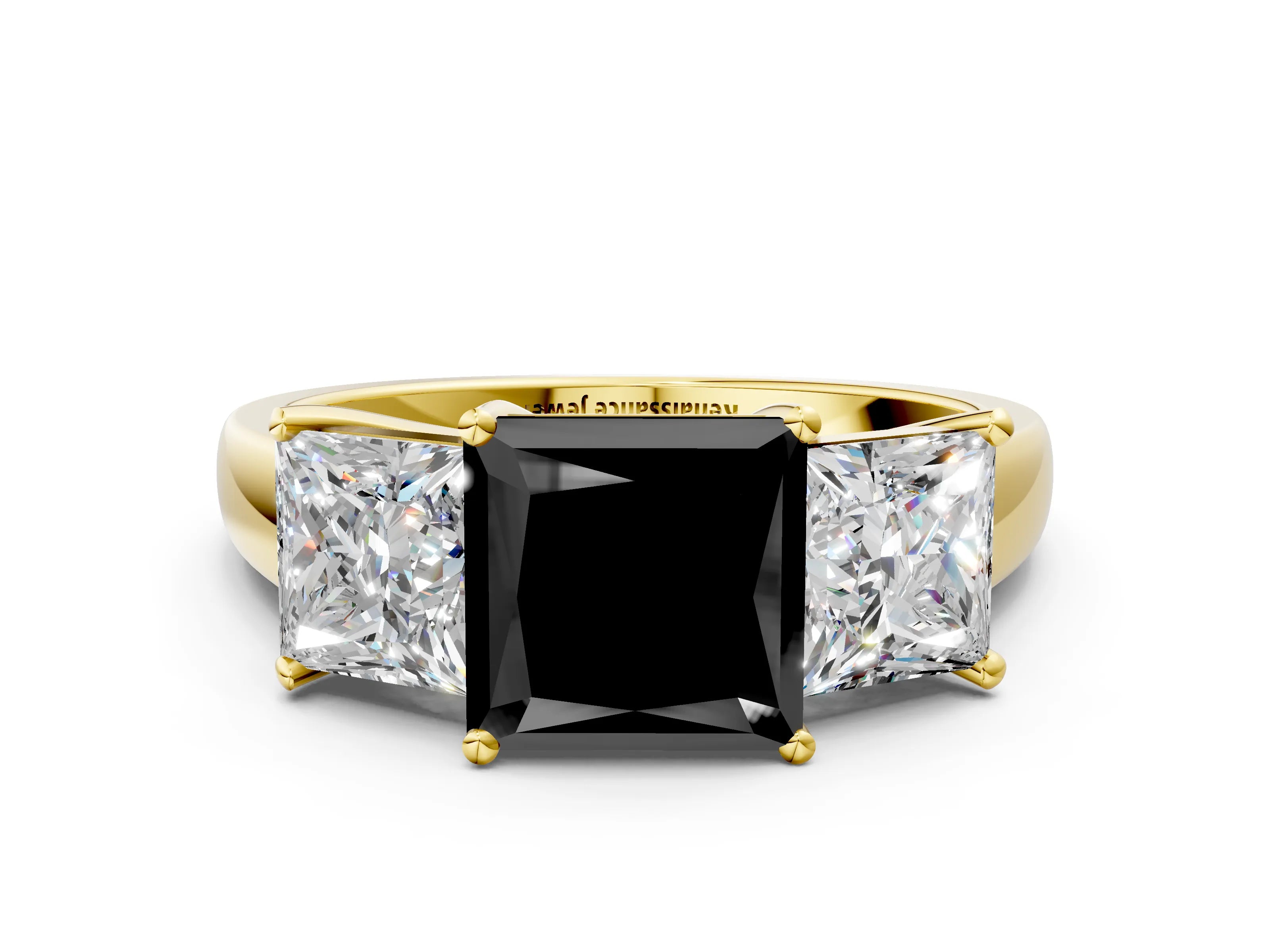 Yellow gold Three-Stone Fancy Black Princess Cut Cut Solitaire Ring with Classic Prong Setting
