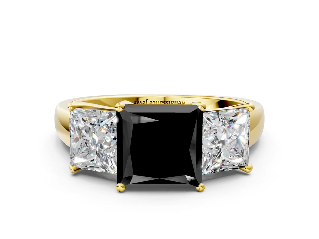 Yellow gold Three-Stone Fancy Black Princess Cut Cut Solitaire Ring with Classic Prong Setting