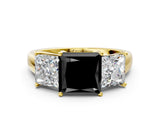 Yellow gold Three-Stone Fancy Black Princess Cut Cut Solitaire Ring with Classic Prong Setting