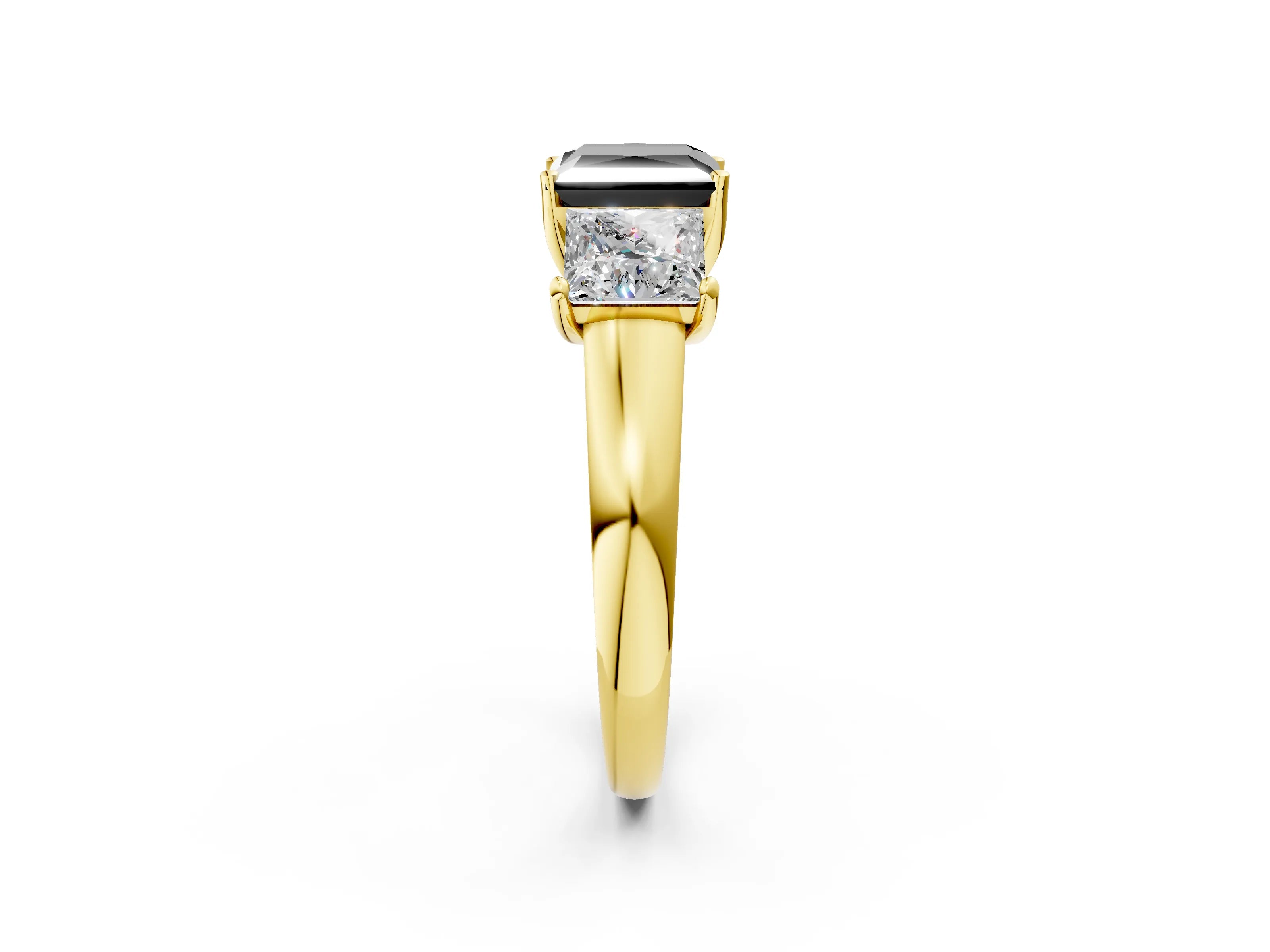 Yellow gold Three-Stone Fancy Black Princess Cut Cut Solitaire Ring with Classic Prong Setting_2