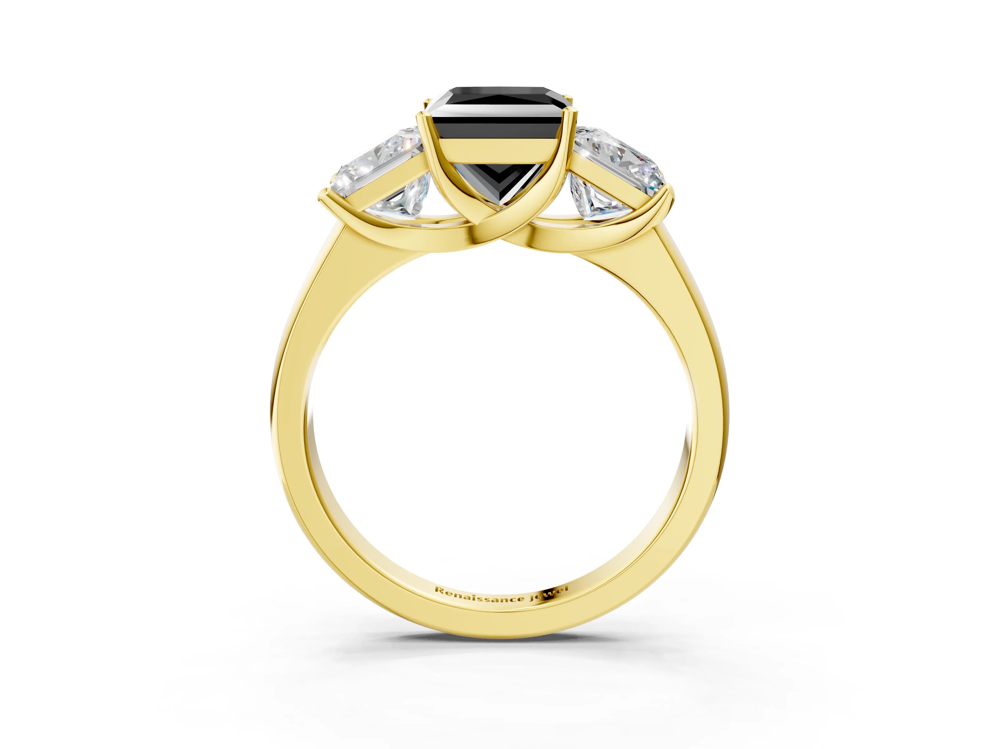 Yellow gold Three-Stone Fancy Black Princess Cut Cut Solitaire Ring with Classic Prong Setting_3