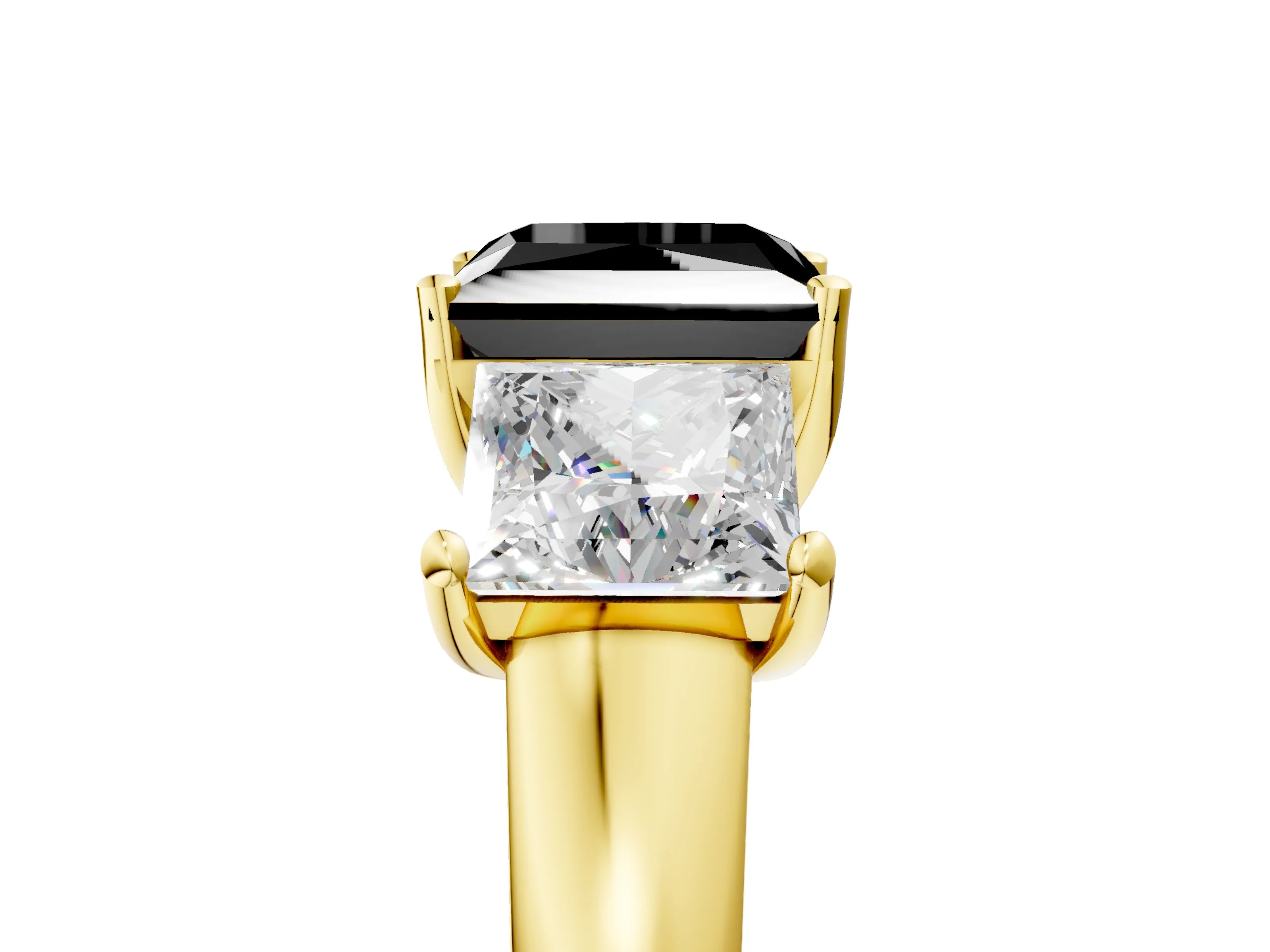 Yellow gold Three-Stone Fancy Black Princess Cut Cut Solitaire Ring with Classic Prong Setting_5