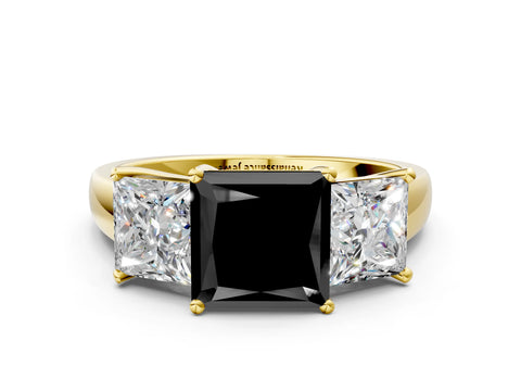 Yellow gold Three-Stone Fancy Black Princess Cut Cut Solitaire Ring with Classic Prong Setting