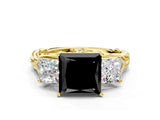 Yellow gold Three-Stone Fancy Black Princess Cut Diamond Braided Band Ring with Four-Prong Setting_24