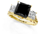 Yellow gold Three-Stone Fancy Black Princess Cut Diamond Braided Band Ring with Four-Prong Setting_25