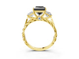 Yellow gold Three-Stone Fancy Black Princess Cut Diamond Braided Band Ring with Four-Prong Setting_27