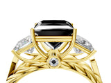 Yellow gold Three-Stone Fancy Black Princess Cut Diamond Braided Band Ring with Four-Prong Setting_28